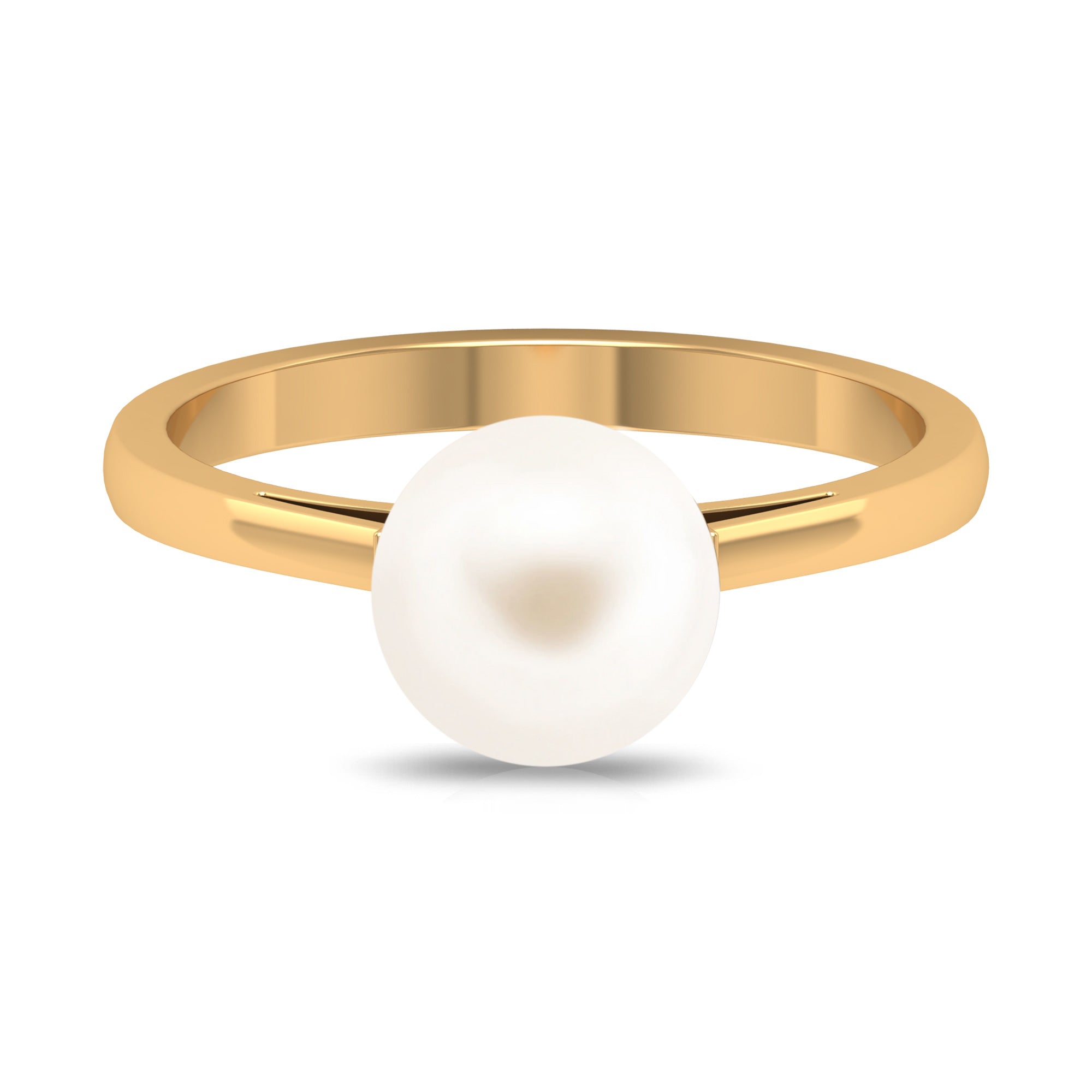 Simple Freshwater White Pearl Solitaire Engagement Ring in Gold Freshwater Pearl - ( AAA ) - Quality - Rosec Jewels