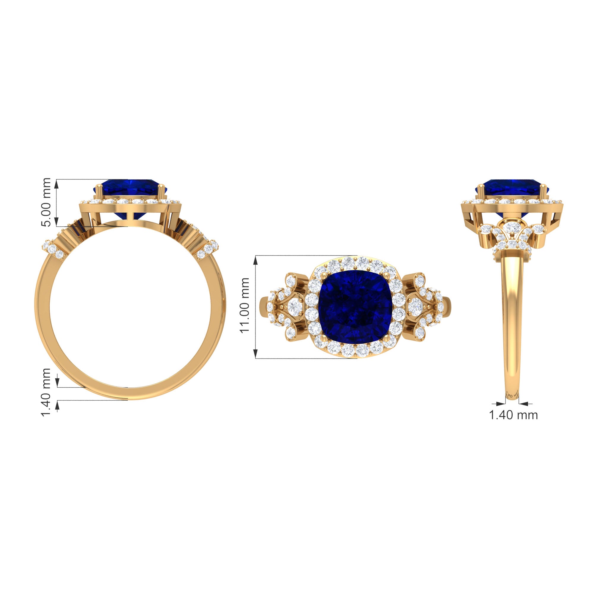 3.5 CT Cushion Cut Created Blue Sapphire Engagement Ring with Diamond Accent Lab Created Blue Sapphire - ( AAAA ) - Quality - Rosec Jewels
