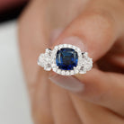 3.5 CT Cushion Cut Created Blue Sapphire Engagement Ring with Diamond Accent Lab Created Blue Sapphire - ( AAAA ) - Quality - Rosec Jewels