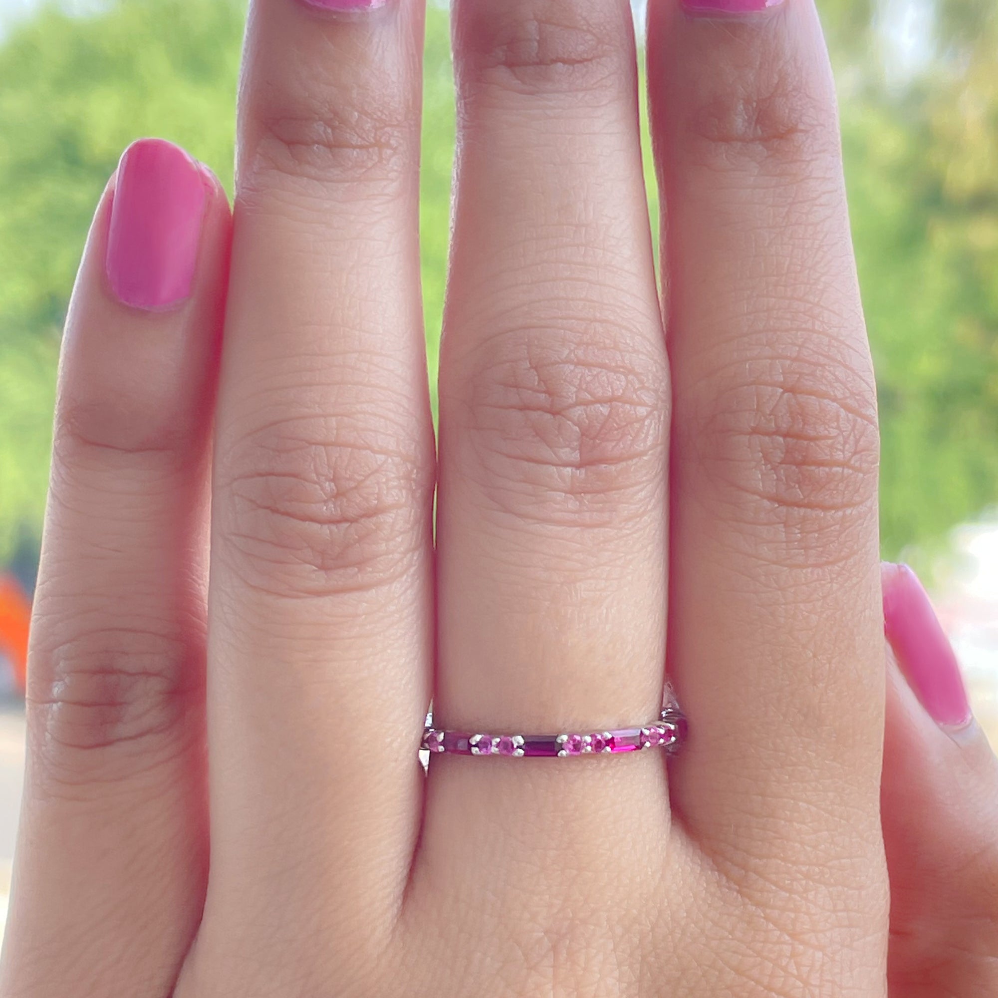 1 CT Baguette and Round Created Ruby Full Eternity Ring Lab Created Ruby - ( AAAA ) - Quality - Rosec Jewels