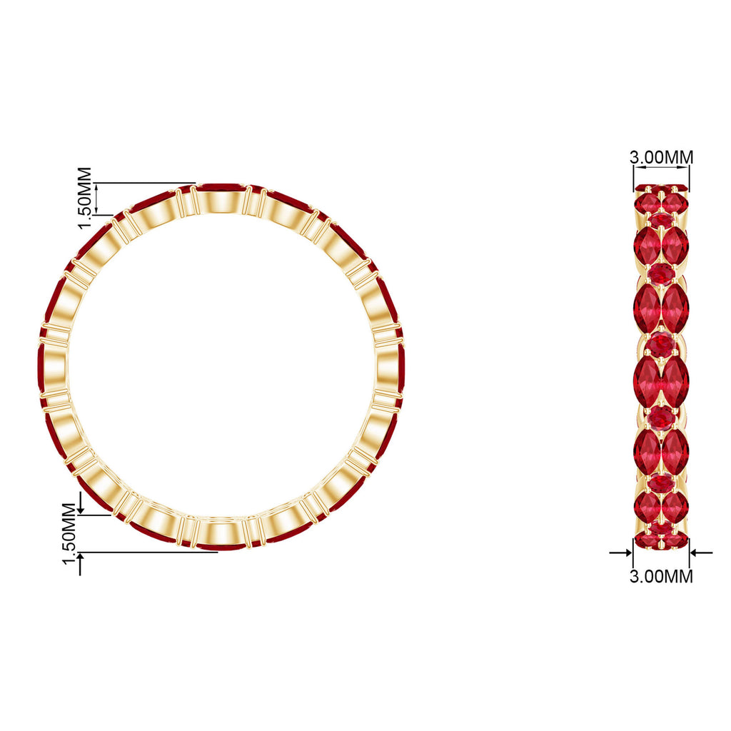 Marquise and Round Cut Created Ruby Contemporary Eternity Ring Lab Created Ruby - ( AAAA ) - Quality - Rosec Jewels