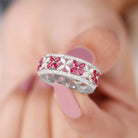 1.25 CT Elegant Created Ruby and Moissanite Floral Wedding Ring Lab Created Ruby - ( AAAA ) - Quality - Rosec Jewels