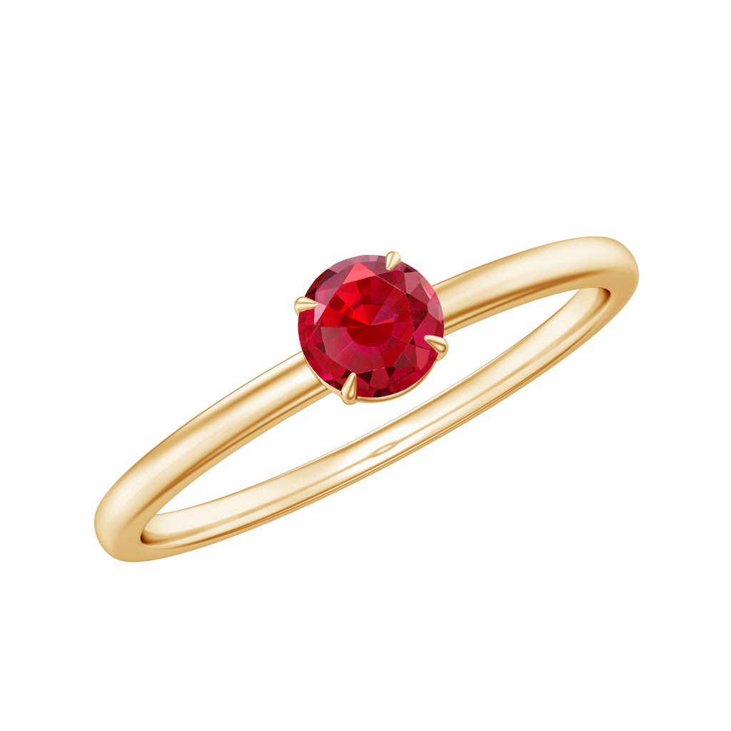 Minimal Claw Set Created Ruby Solitaire Promise Ring in Gold Lab Created Ruby - ( AAAA ) - Quality - Rosec Jewels