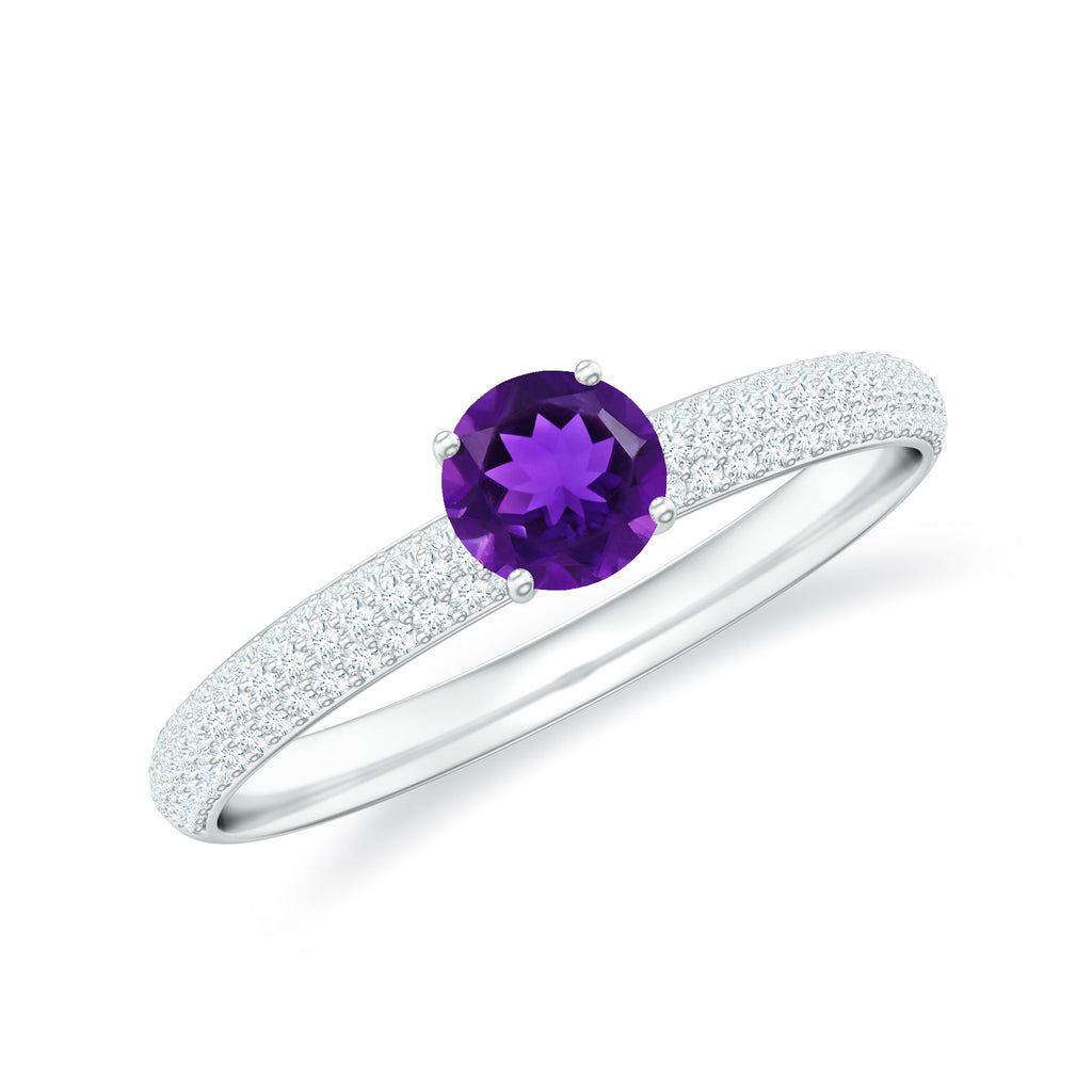 Natural Amethyst Solitaire Ring with Diamond Side Stones Amethyst - ( AAA ) - Quality - Rosec Jewels