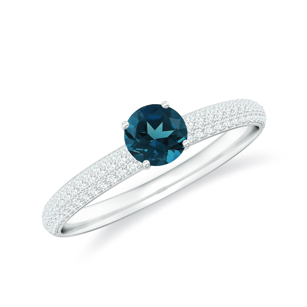 London Blue Topaz Solitaire Ring with Diamond Side Stones London Blue Topaz - ( AAA ) - Quality - Rosec Jewels