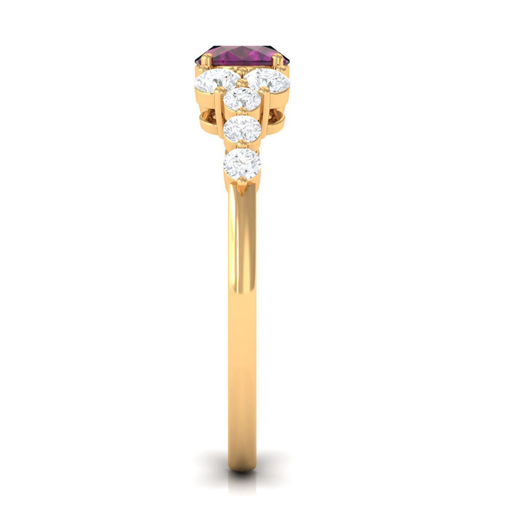 Real Rhodolite Solitaire East West Ring with Diamond Stones Rhodolite - ( AAA ) - Quality - Rosec Jewels