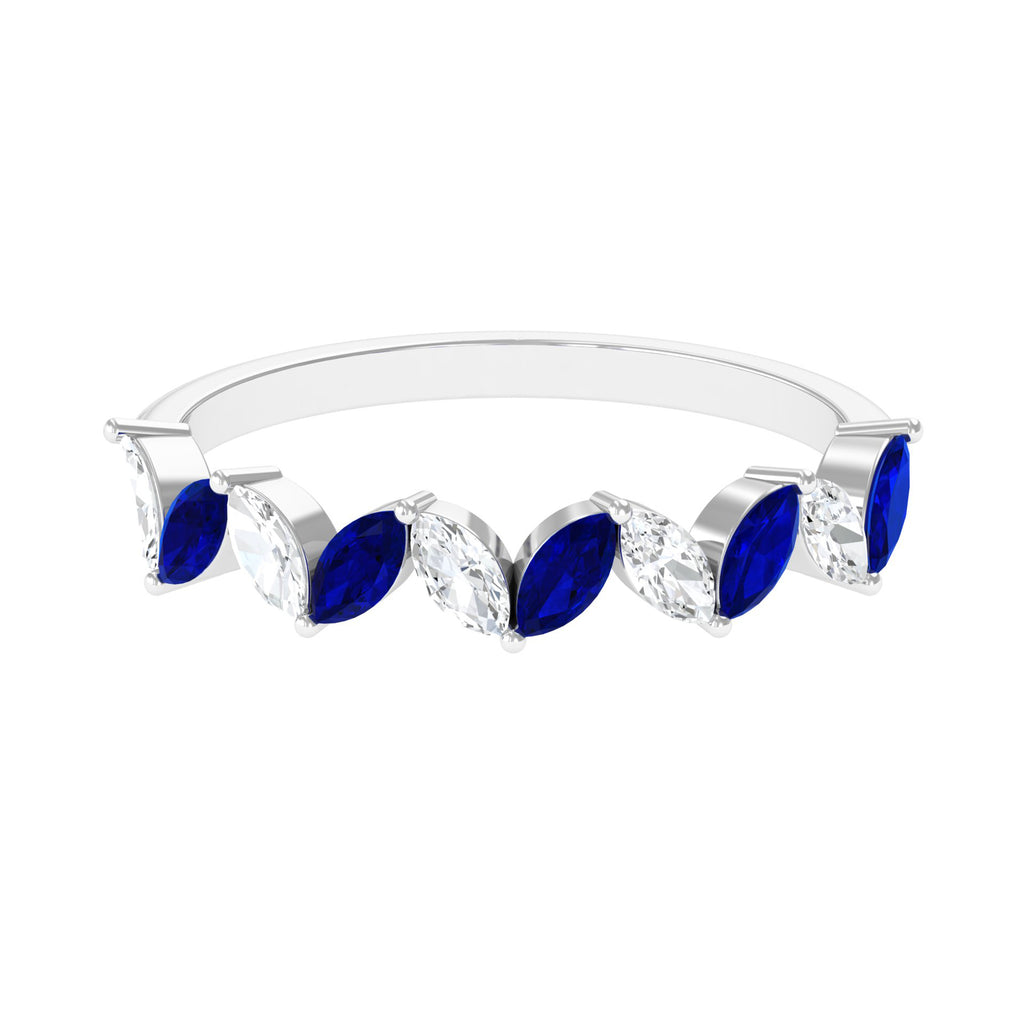 Lab Created Blue Sapphire and Moissanite Half Eternity Ring Lab Created Blue Sapphire - ( AAAA ) - Quality - Rosec Jewels