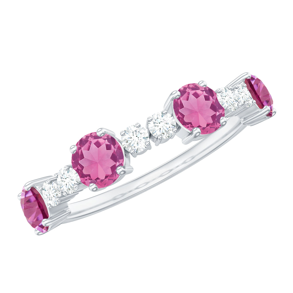 Alternate Semi Eternity Ring with Pink Tourmaline and Diamond Pink Tourmaline - ( AAA ) - Quality - Rosec Jewels