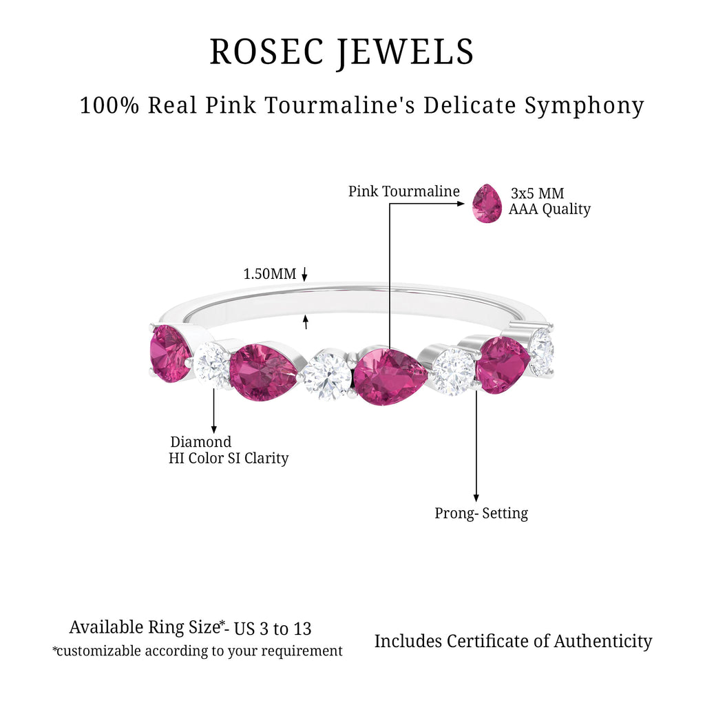 Pear Cut Pink Tourmaline and Diamond Alternate Half Eternity Ring Pink Tourmaline - ( AAA ) - Quality - Rosec Jewels