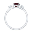 Rhodolite Solitaire Double Band Ring with Diamond Stones Rhodolite - ( AAA ) - Quality - Rosec Jewels