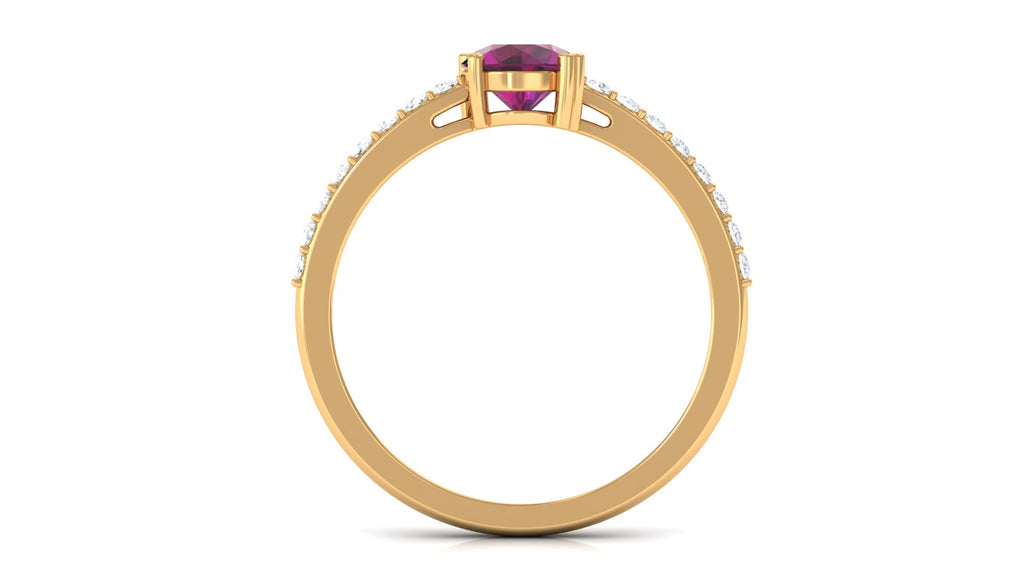 1.25 CT Rhodolite Solitaire Promise Ring with Moissanite Accent Rhodolite - ( AAA ) - Quality - Rosec Jewels