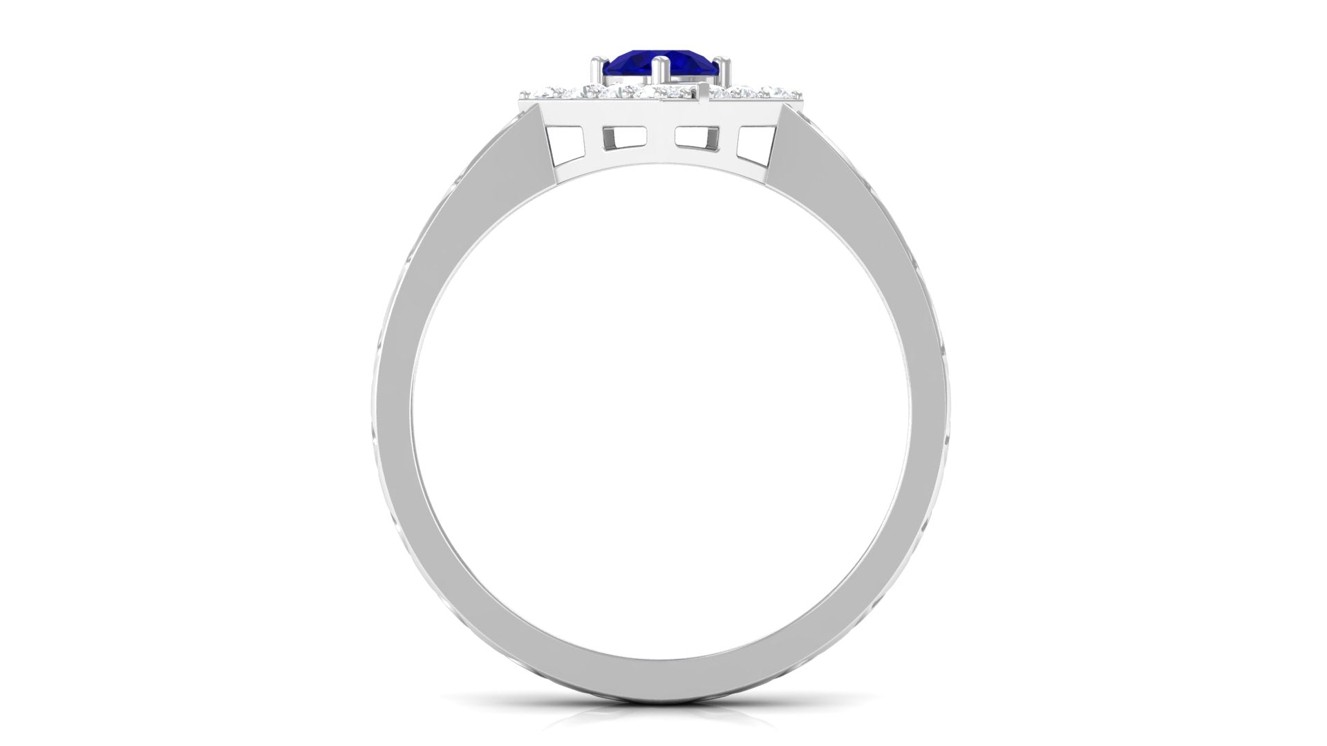 3/4 CT Minimal Blue Sapphire and Diamond Ring with Textured Details Blue Sapphire - ( AAA ) - Quality - Rosec Jewels