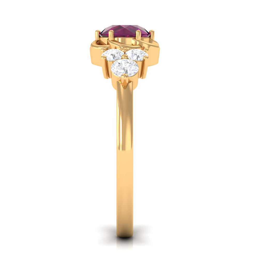 1.50 CT Natural Rhodolite Flower Ring with Diamond Trio Rhodolite - ( AAA ) - Quality - Rosec Jewels