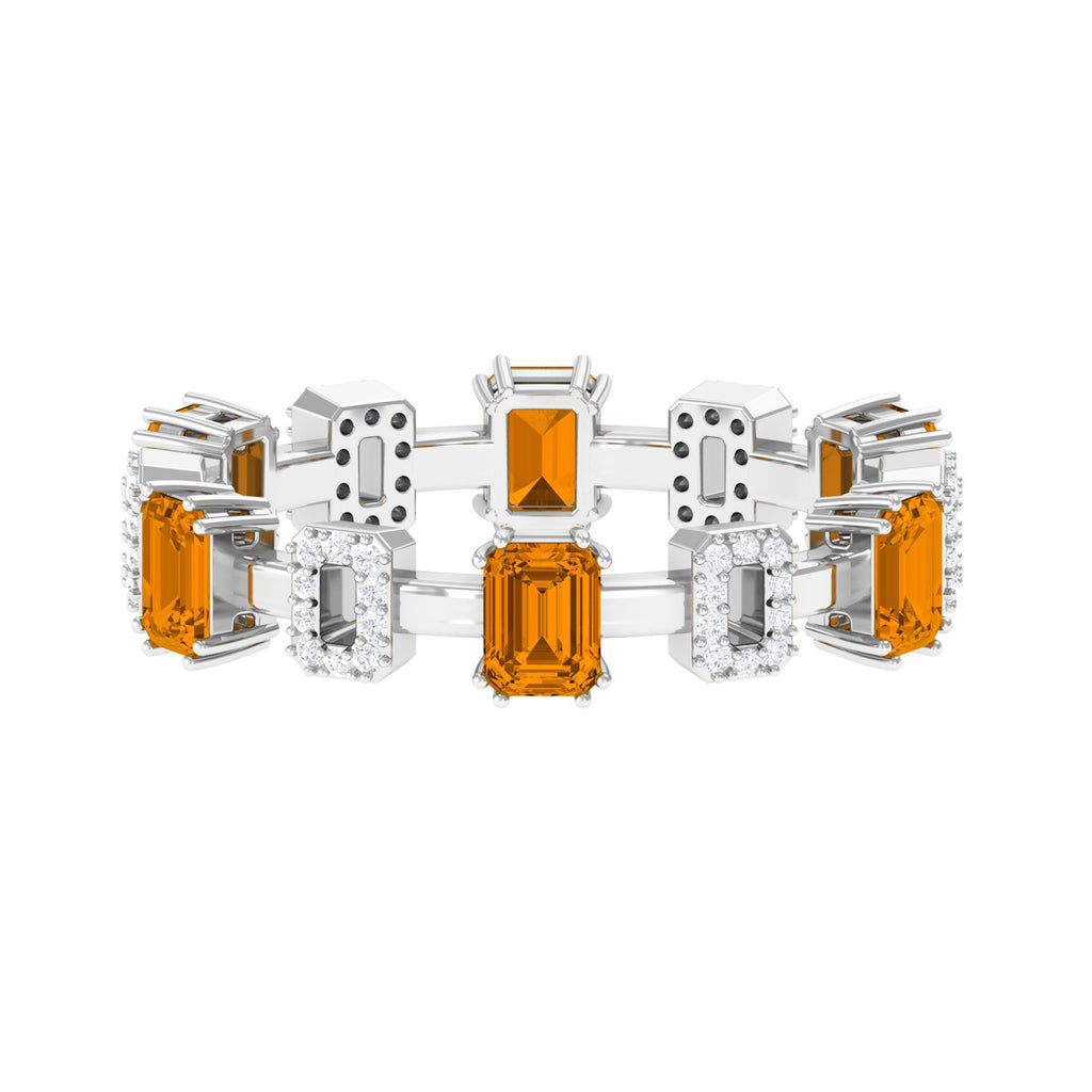 1.25 CT Emerald Cut Citrine Eternity Ring with Diamond Stones Citrine - ( AAA ) - Quality - Rosec Jewels