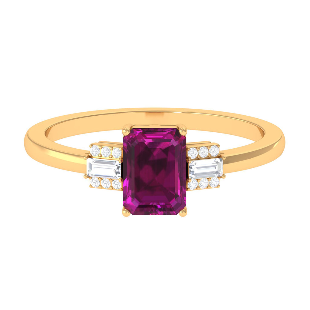 1.50 CT Emerald Cut Rhodolite Solitaire Ring with Diamond Rhodolite - ( AAA ) - Quality - Rosec Jewels