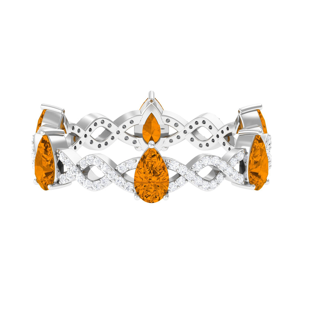 Natural Citrine and Diamond Eternity Ring in Prong Setting Citrine - ( AAA ) - Quality - Rosec Jewels