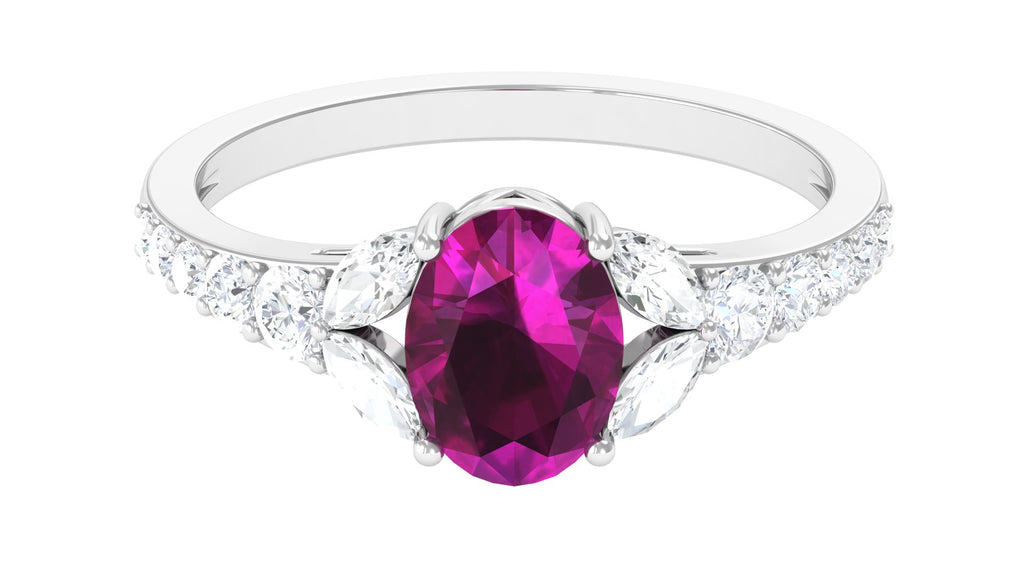 2.25 CT Oval Cut Rhodolite Solitaire Ring with Moissanite Accent Rhodolite - ( AAA ) - Quality - Rosec Jewels