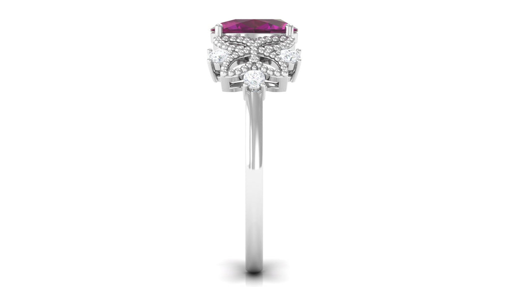 1.75 CT Oval Cut Rhodolite Solitaire Floral Ring with Diamond Rhodolite - ( AAA ) - Quality - Rosec Jewels