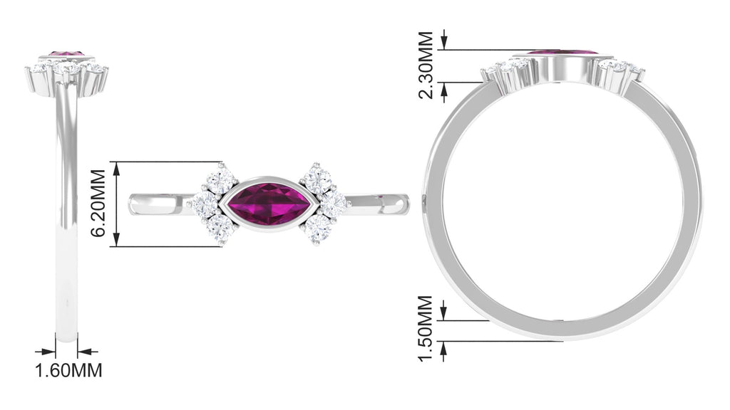 0.75 CT Rhodolite East West Promise Ring with Diamond Stones Rhodolite - ( AAA ) - Quality - Rosec Jewels