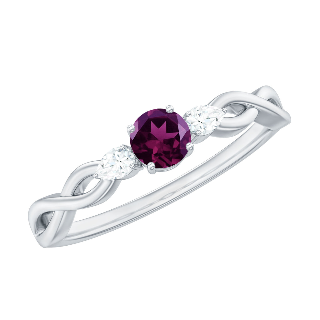 Natural Rhodolite Promise Ring with Diamond Stones Rhodolite - ( AAA ) - Quality - Rosec Jewels