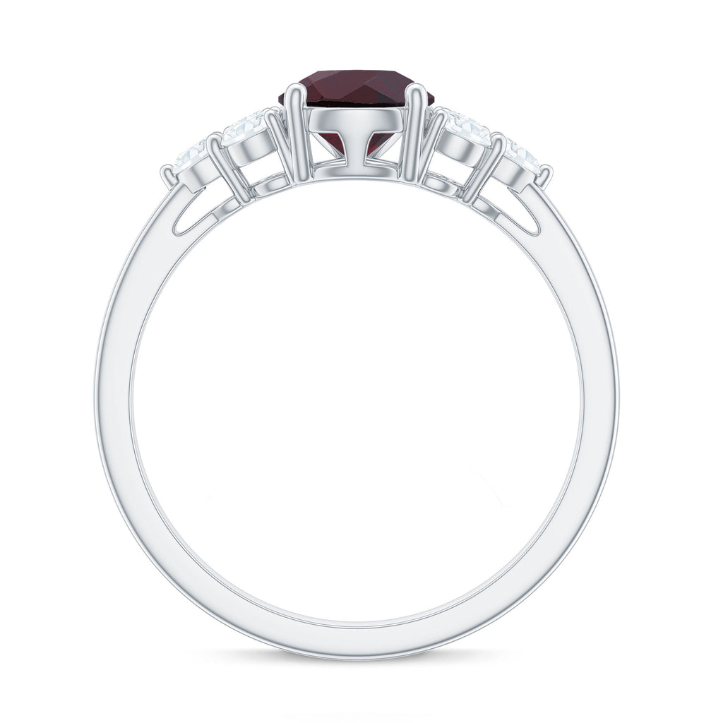 2 CT Pear Cut Rhodolite Solitaire Ring with Diamond Trio Rhodolite - ( AAA ) - Quality - Rosec Jewels