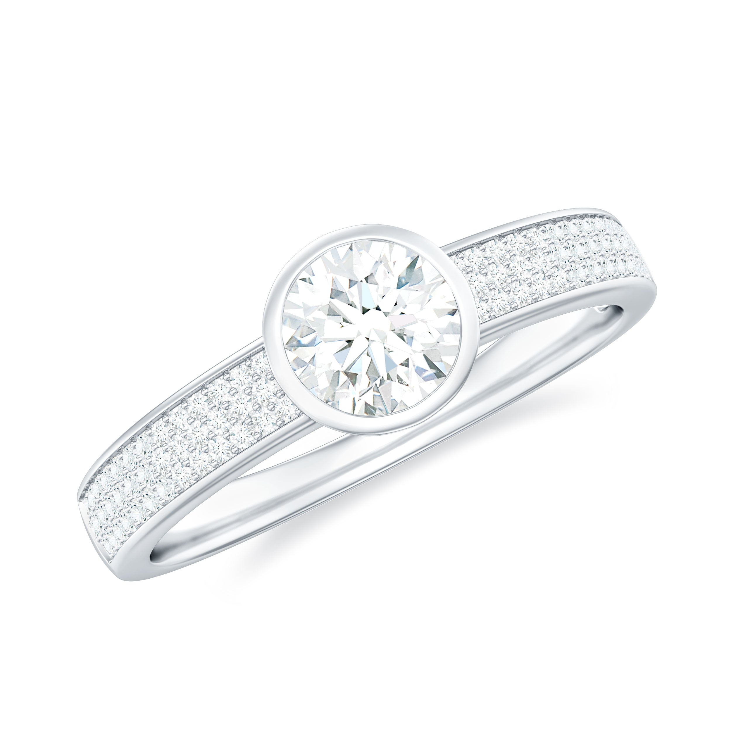 Bezel Set Round Moissanite Solitaire Engagement Ring Moissanite - ( D-VS1 ) - Color and Clarity - Rosec Jewels