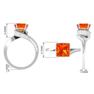 Princess Cut Lab Grown Orange Sapphire Bypass Engagement Ring Lab Created Orange Sapphire - ( AAAA ) - Quality - Rosec Jewels