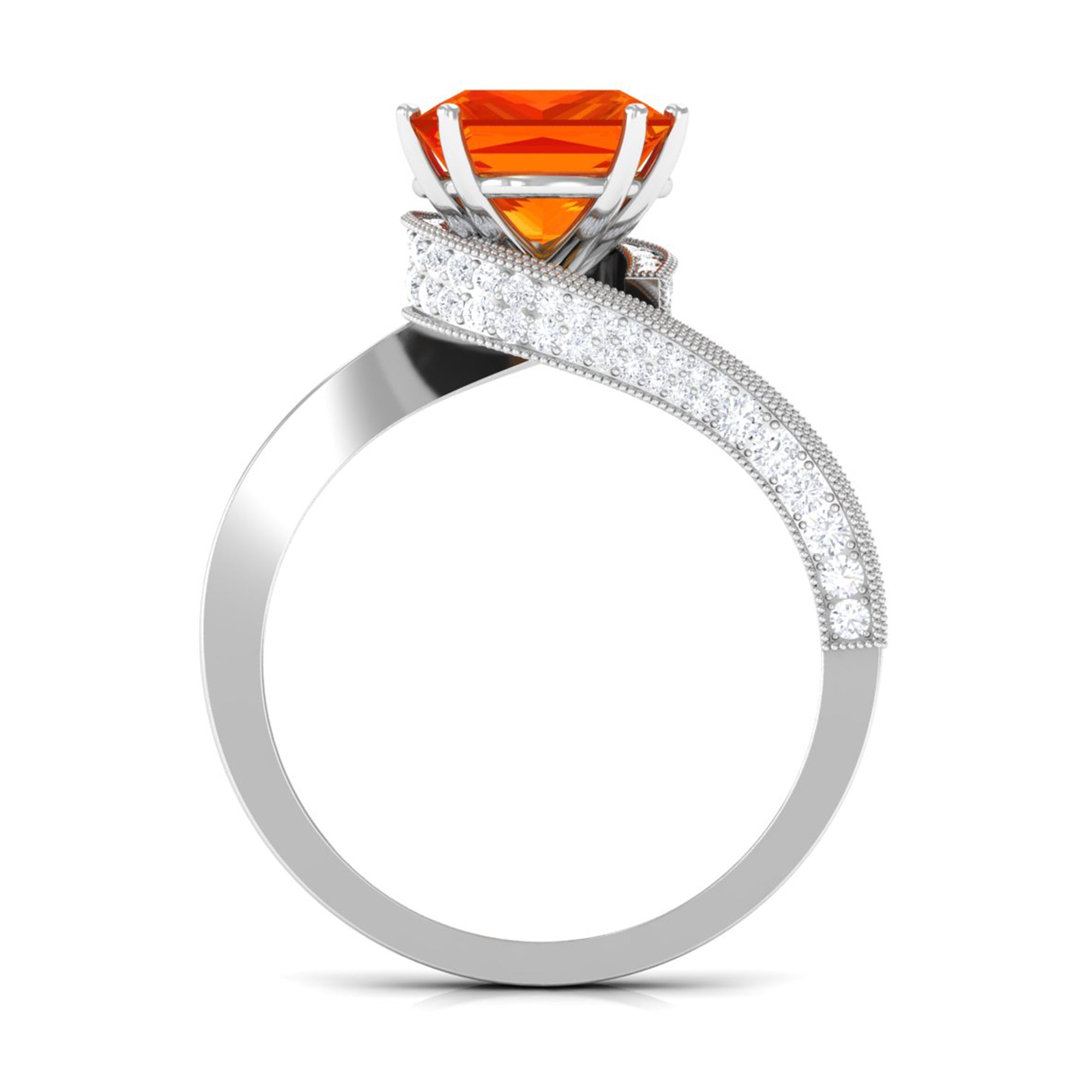 Princess Cut Lab Grown Orange Sapphire Bypass Engagement Ring Lab Created Orange Sapphire - ( AAAA ) - Quality - Rosec Jewels