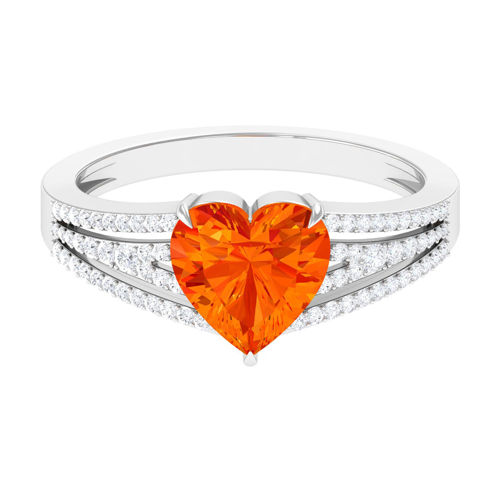 Created Orange Sapphire Heart Engagement Ring with Diamond Lab Created Orange Sapphire - ( AAAA ) - Quality - Rosec Jewels