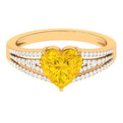 Created Yellow Sapphire Heart Engagement Ring with Diamond Lab Created Yellow Sapphire - ( AAAA ) - Quality - Rosec Jewels