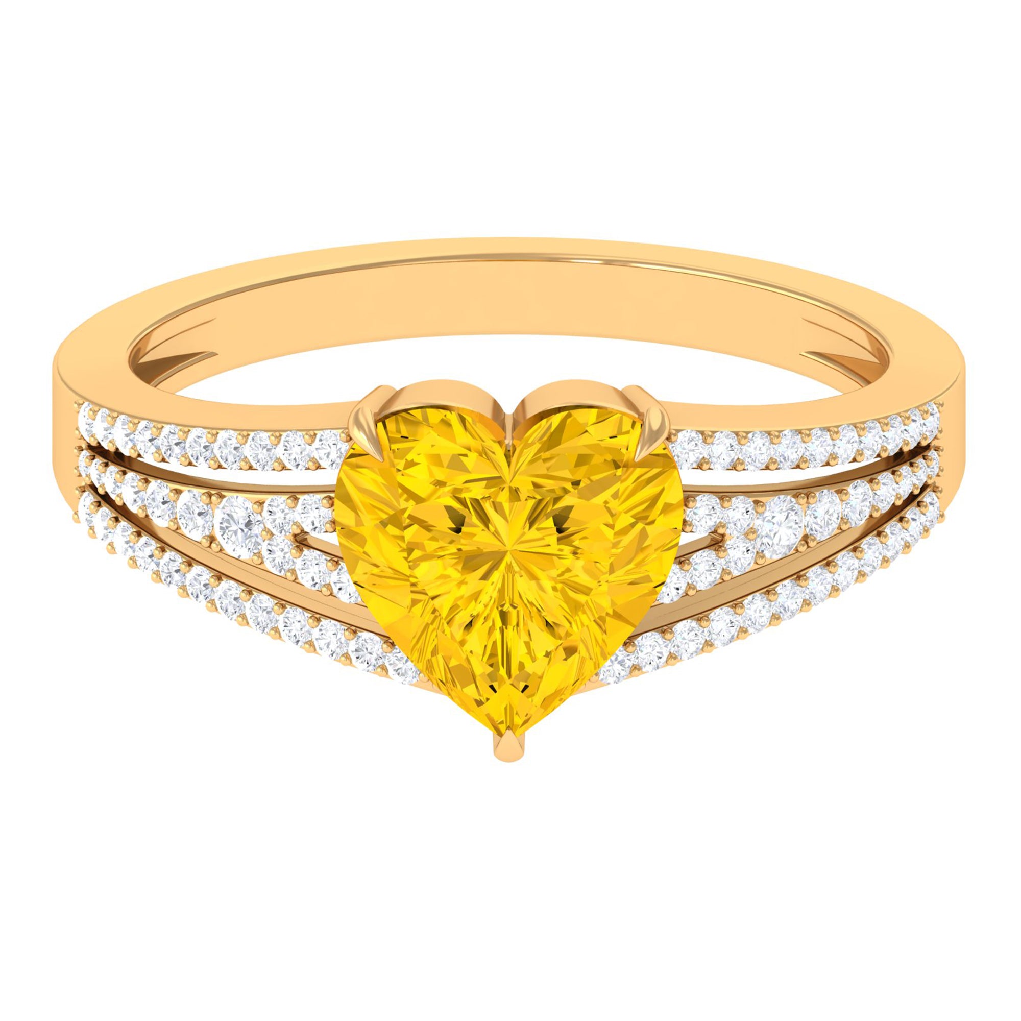 Created Yellow Sapphire Heart Engagement Ring with Diamond Lab Created Yellow Sapphire - ( AAAA ) - Quality - Rosec Jewels