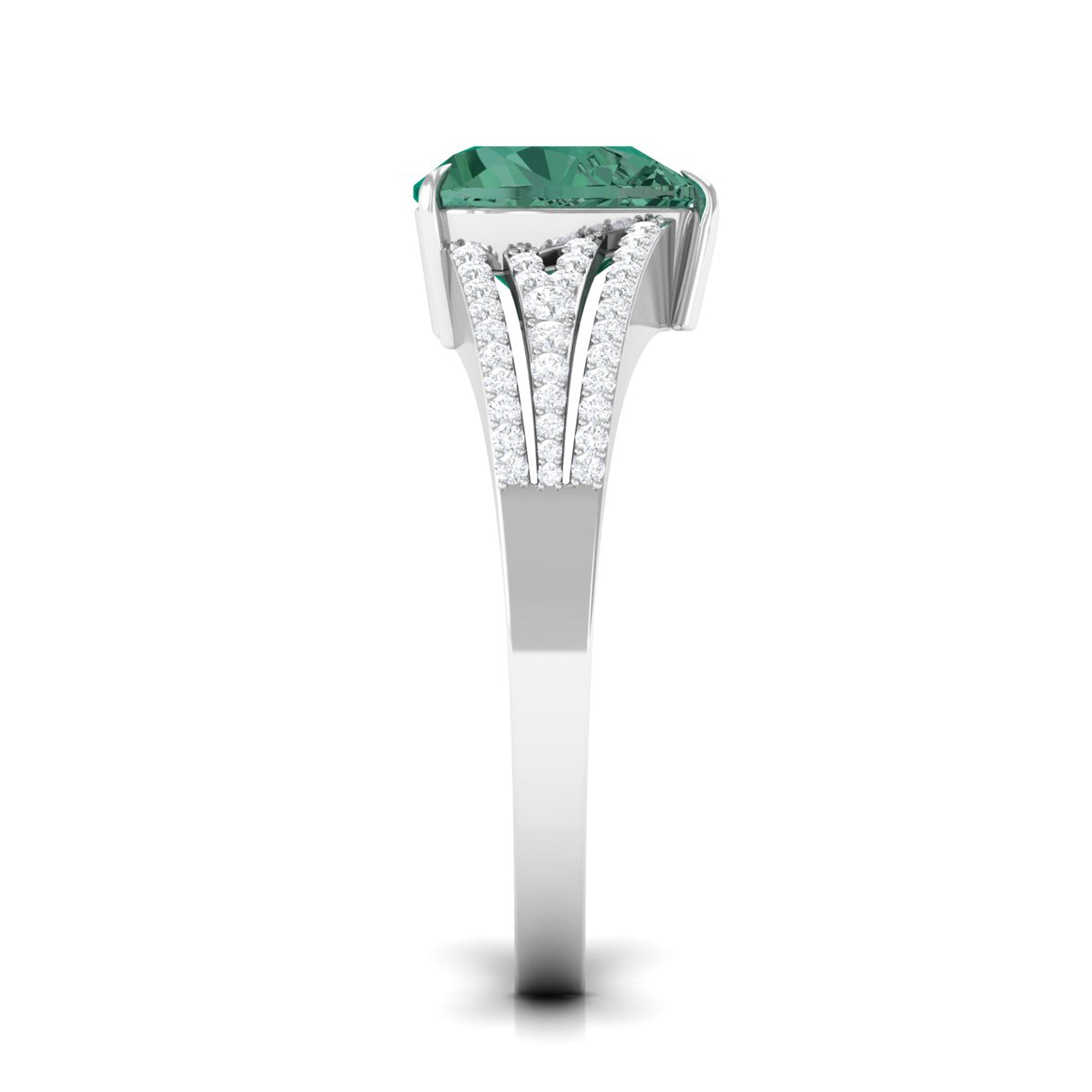 Heart Shape Created Green Sapphire and Diamond Engagement Ring Lab Created Green Sapphire - ( AAAA ) - Quality - Rosec Jewels