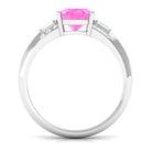 Lab Grown Pink Sapphire Oval Solitaire Engagement Ring with Diamond Lab Created Pink Sapphire - ( AAAA ) - Quality - Rosec Jewels
