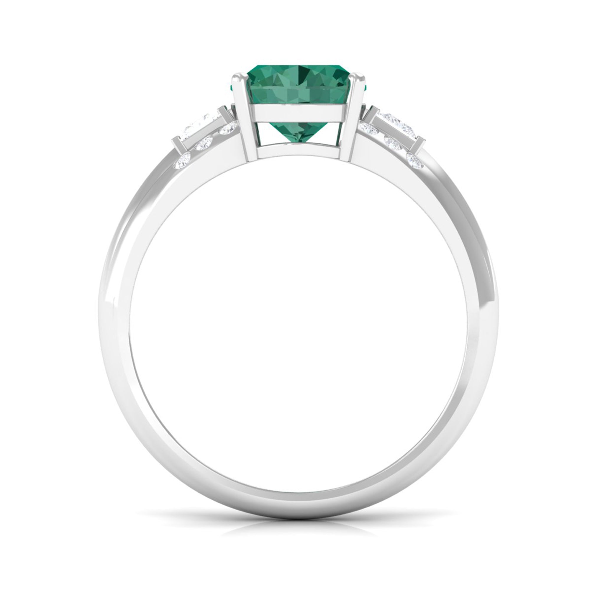 Lab Grown Green Sapphire Solitaire Oval Engagement Ring with Moissanite Lab Created Green Sapphire - ( AAAA ) - Quality - Rosec Jewels