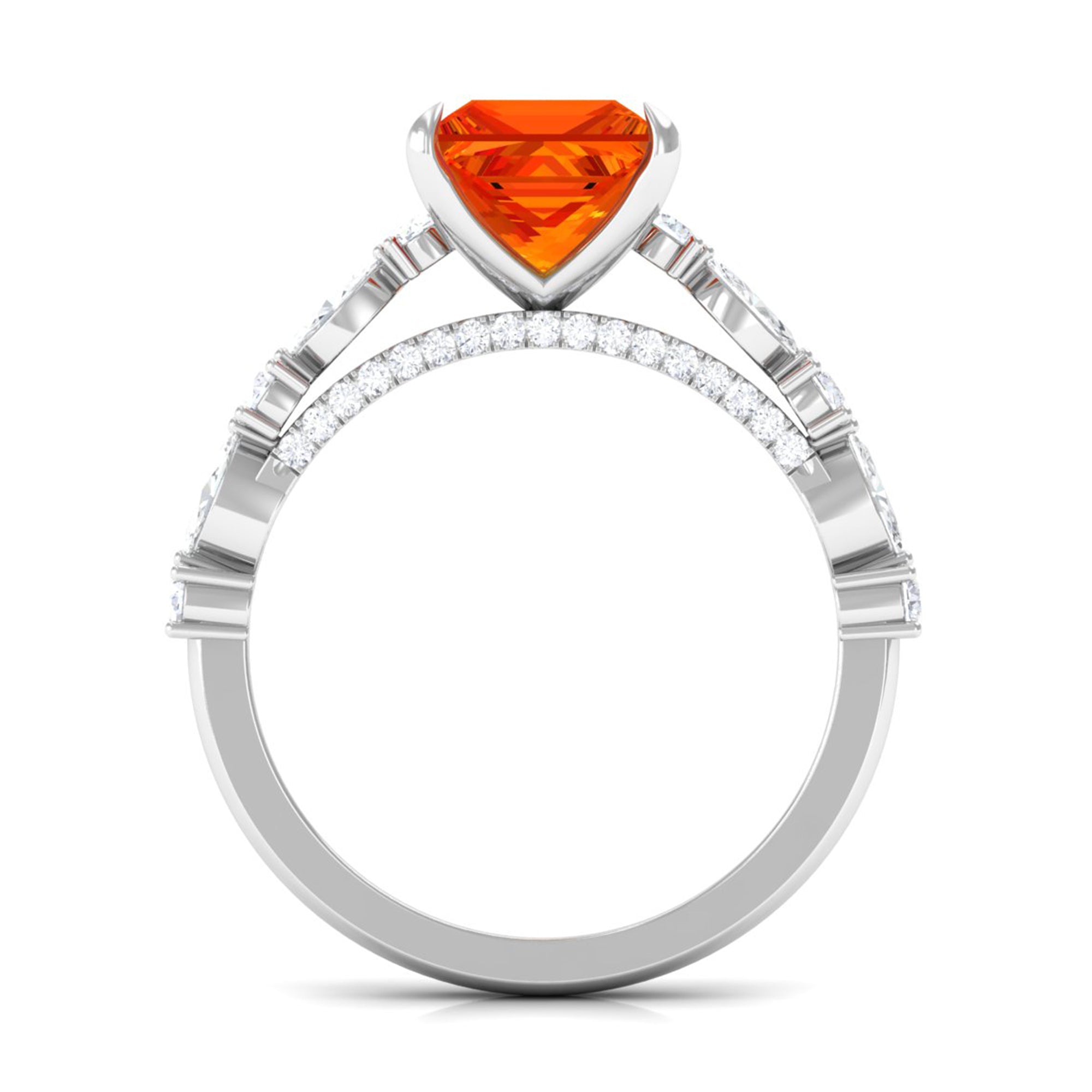 Princess Cut Lab Grown Orange Sapphire Engagement Ring with Moissanite Lab Created Orange Sapphire - ( AAAA ) - Quality - Rosec Jewels