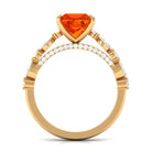 Princess Cut Lab Grown Orange Sapphire Engagement Ring with Moissanite Lab Created Orange Sapphire - ( AAAA ) - Quality - Rosec Jewels