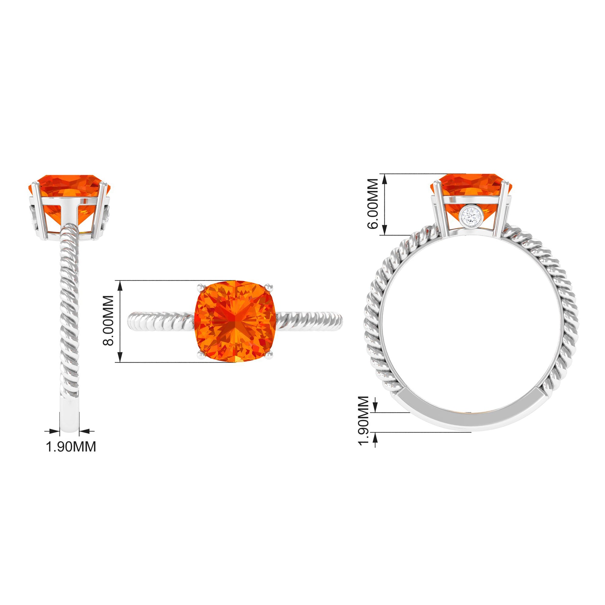 Created Orange Sapphire Solitaire Engagement Ring Lab Created Orange Sapphire - ( AAAA ) - Quality - Rosec Jewels