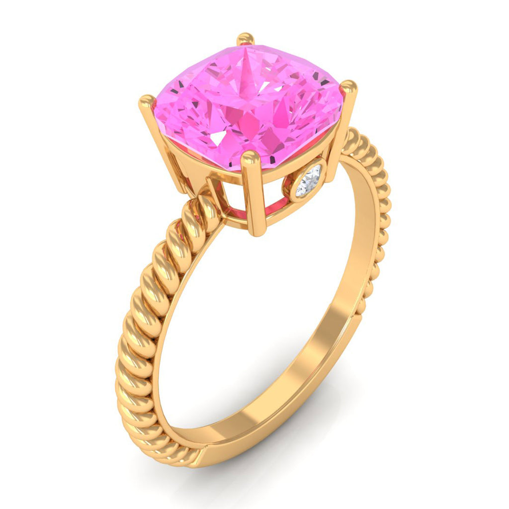 Created Pink Sapphire Solitaire Engagement Ring Lab Created Pink Sapphire - ( AAAA ) - Quality - Rosec Jewels