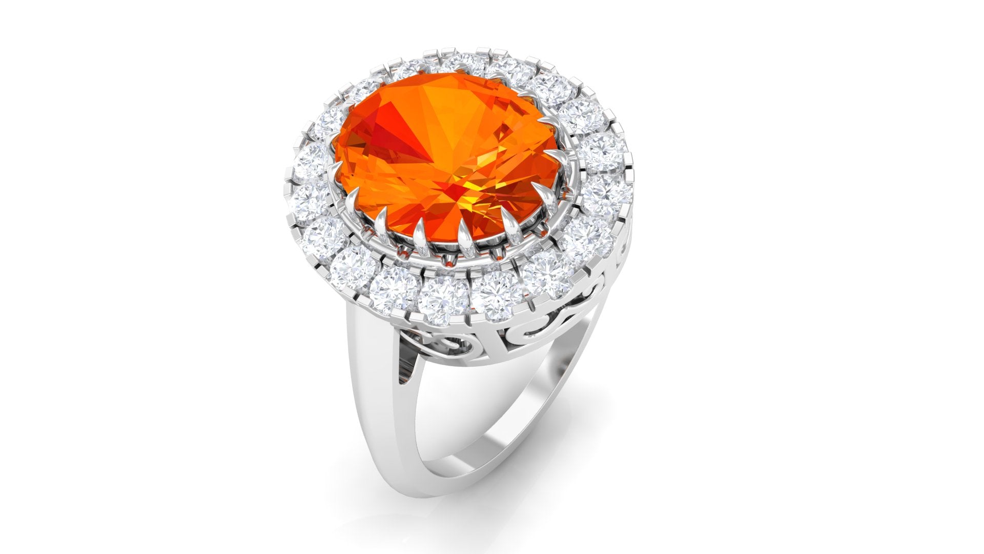 Lab Grown Orange Sapphire Vintage Engagement Ring with Moissanite Halo Lab Created Orange Sapphire - ( AAAA ) - Quality - Rosec Jewels