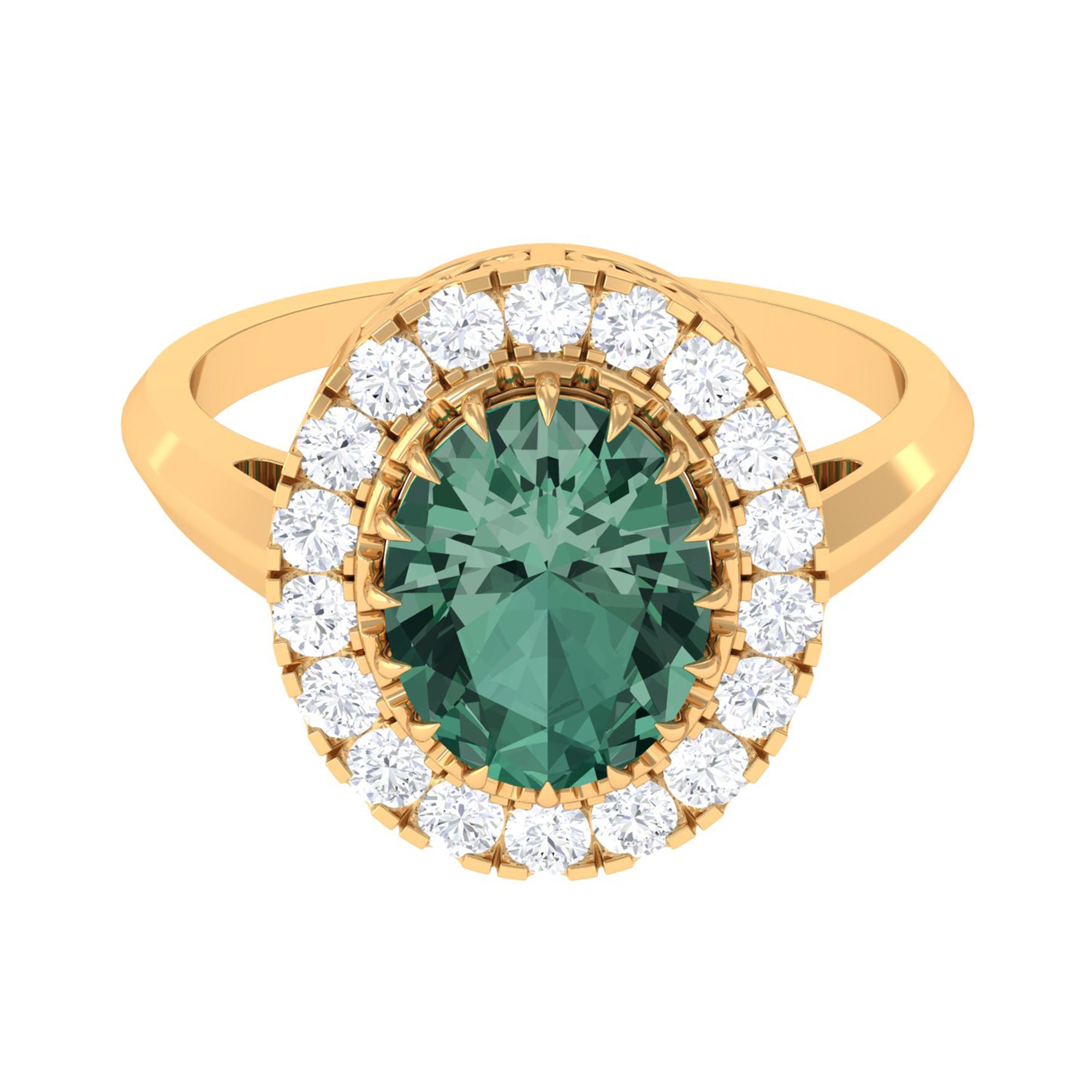 Oval Lab Grown Green Sapphire Engagement Ring with Moissanite Halo Lab Created Green Sapphire - ( AAAA ) - Quality - Rosec Jewels