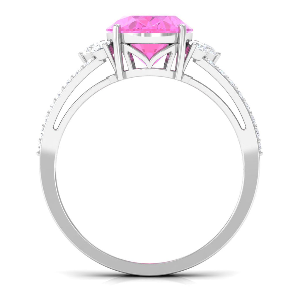Oval Lab Grown Pink Sapphire Engagement Ring with Zircon Lab Created Pink Sapphire - ( AAAA ) - Quality - Rosec Jewels