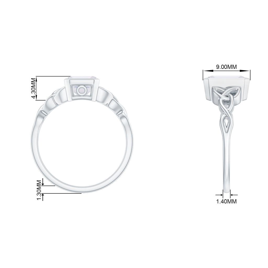 Emerald Cut Zircon Celtic Solitaire Engagement Ring Zircon - ( AAAA ) - Quality - Rosec Jewels