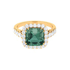 Created Green Sapphire Halo Engagement Ring with Moissanite Lab Created Green Sapphire - ( AAAA ) - Quality - Rosec Jewels