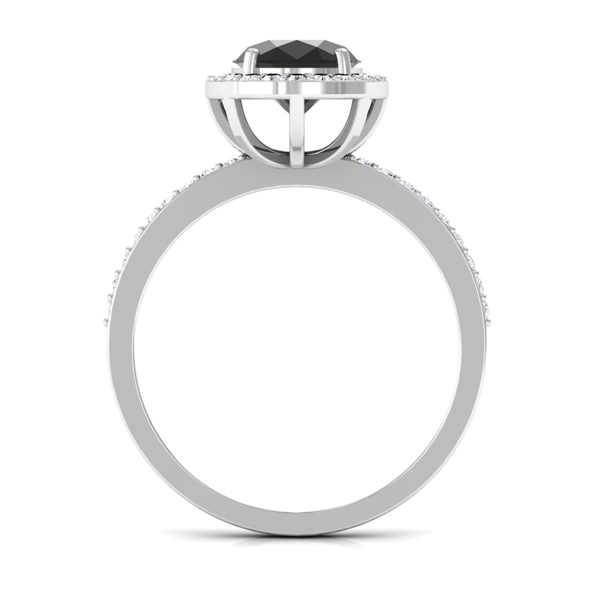 Created Black Diamond Halo Engagement Ring with Diamond Lab Created Black Diamond - ( AAAA ) - Quality - Rosec Jewels