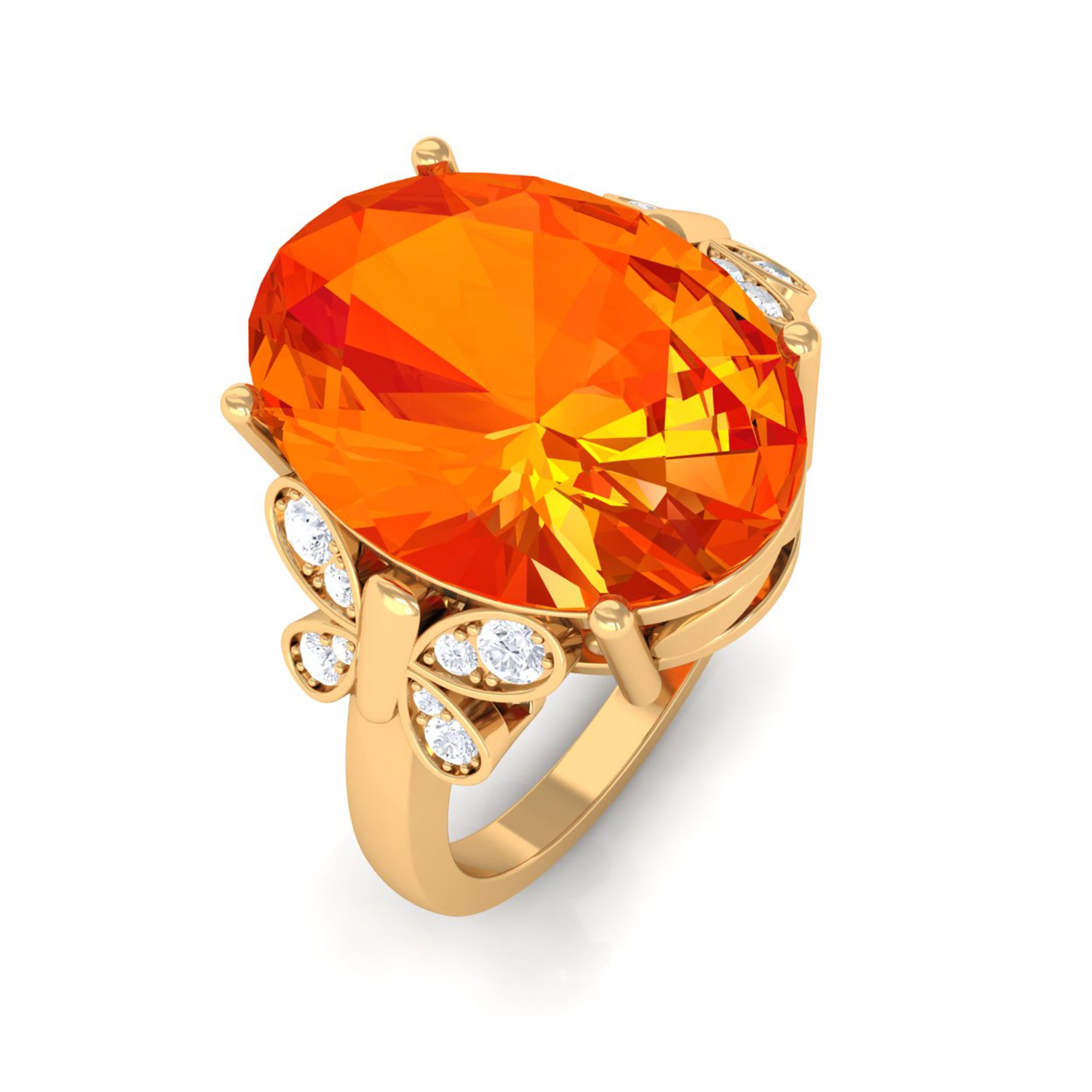 Created Orange Sapphire Oval Engagement Ring with Diamond Lab Created Orange Sapphire - ( AAAA ) - Quality - Rosec Jewels