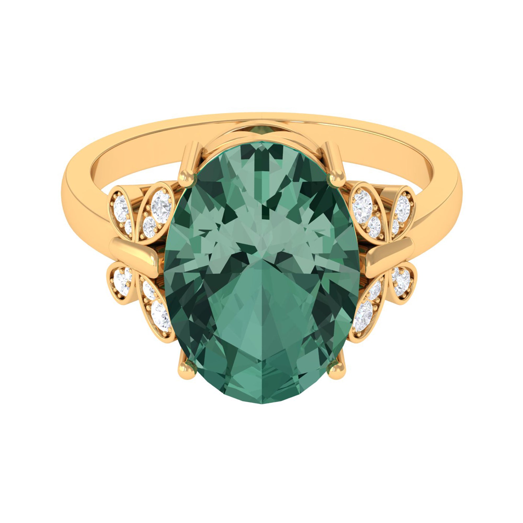 Oval Created Green Sapphire Statement Ring with Diamond Lab Created Green Sapphire - ( AAAA ) - Quality - Rosec Jewels