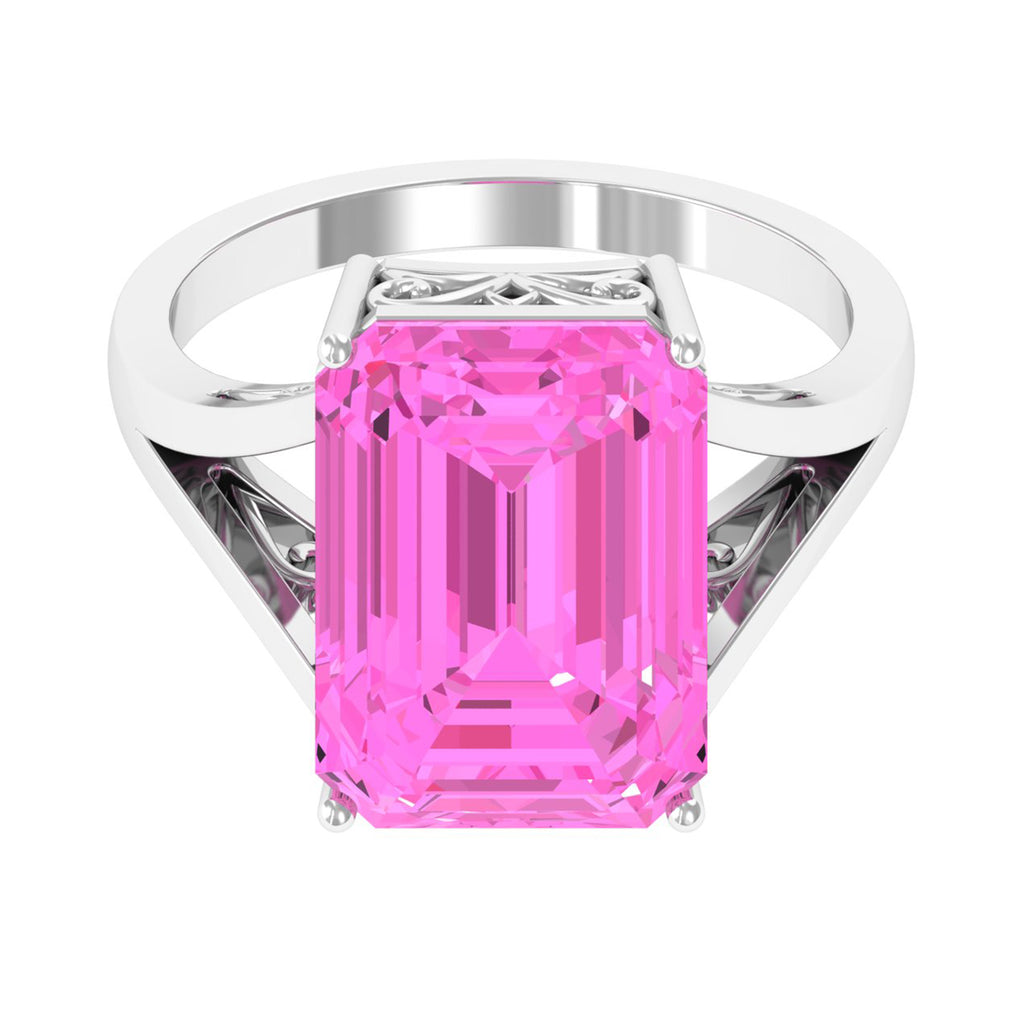 Lab Grown Pink Sapphire Solitaire Split Shank Ring Lab Created Pink Sapphire - ( AAAA ) - Quality - Rosec Jewels