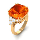 Created Orange Sapphire Cushion Cut Engagement Ring with Diamond Lab Created Orange Sapphire - ( AAAA ) - Quality - Rosec Jewels