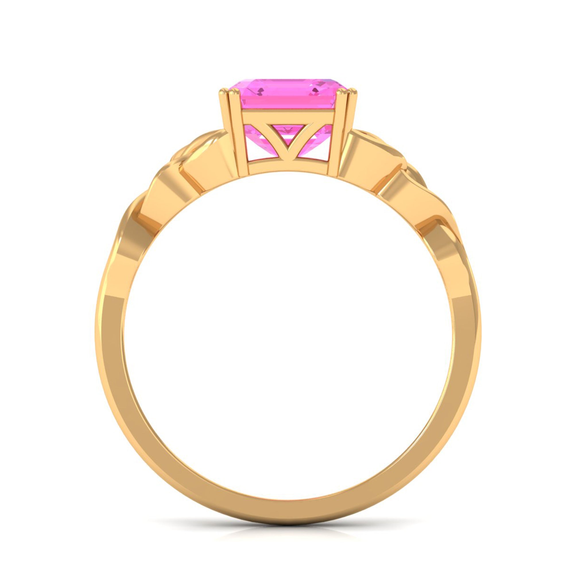 Asscher Cut Lab Grown Pink Sapphire Solitaire Celtic Knot Ring Lab Created Pink Sapphire - ( AAAA ) - Quality - Rosec Jewels