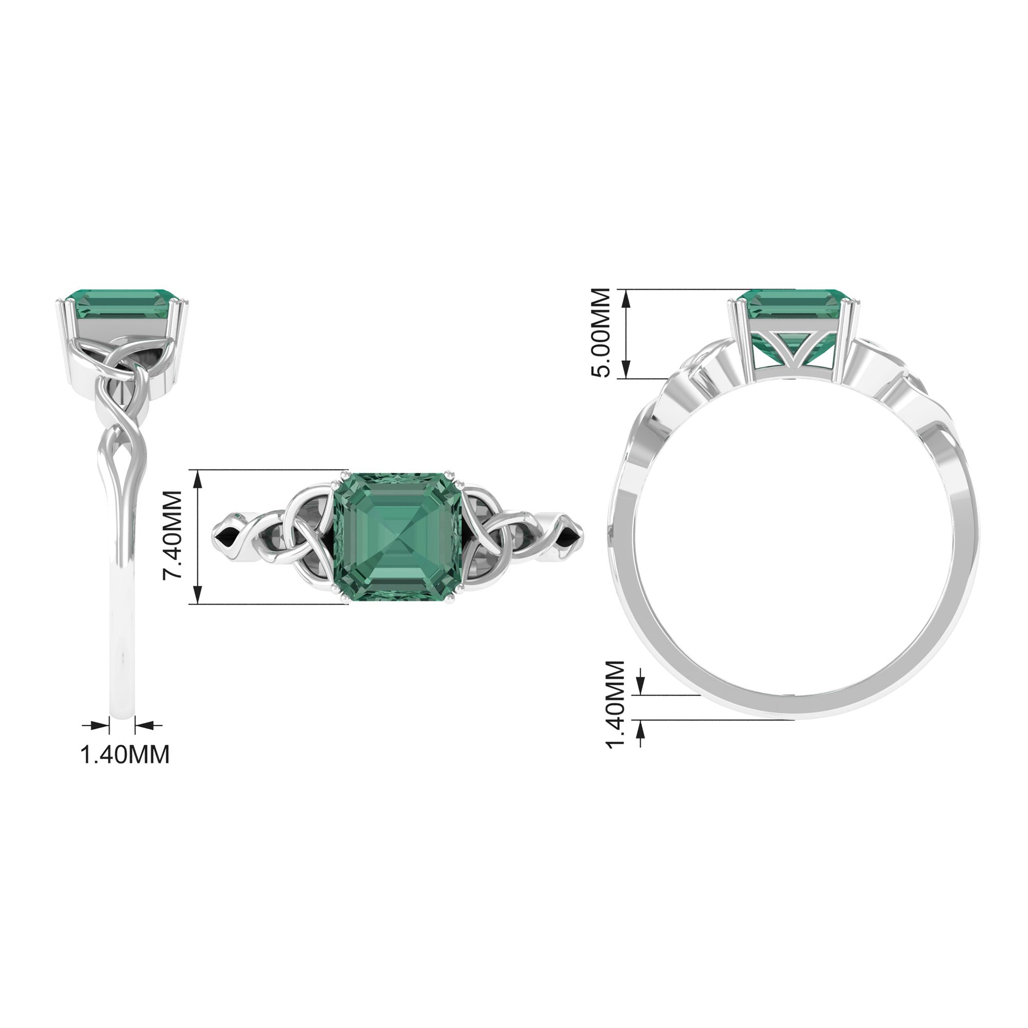 Certified Asscher Cut Lab Grown Green Sapphire Solitaire Celtic Engagement Ring Lab Created Green Sapphire - ( AAAA ) - Quality - Rosec Jewels